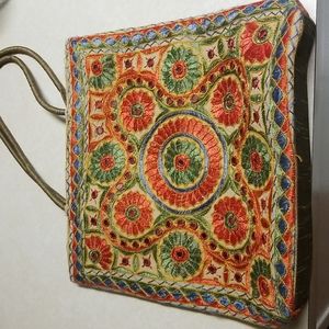 Boho Indie Satin Embroidered Tote